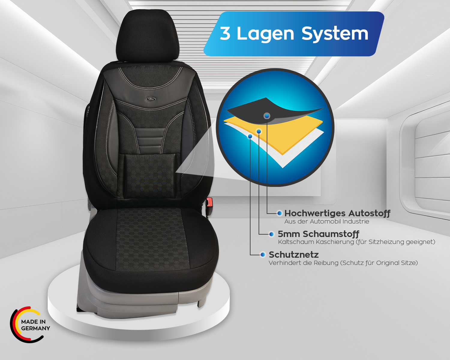 Maß Sitzbezüge für VW Polo 6R Fahrer & Beifahrer Schonbezüge Teil-Leder 603