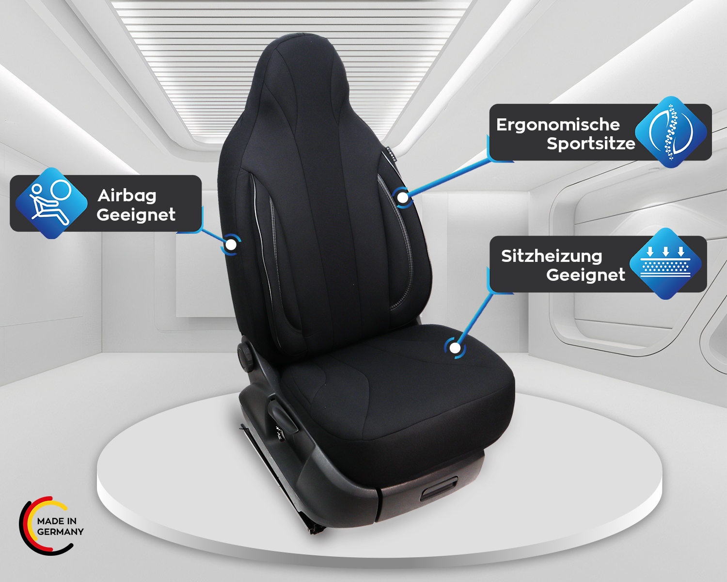 Sitzbezüge passend für Mercedes Wohnmobil (Schwarz-Grau) Pilot 3.1